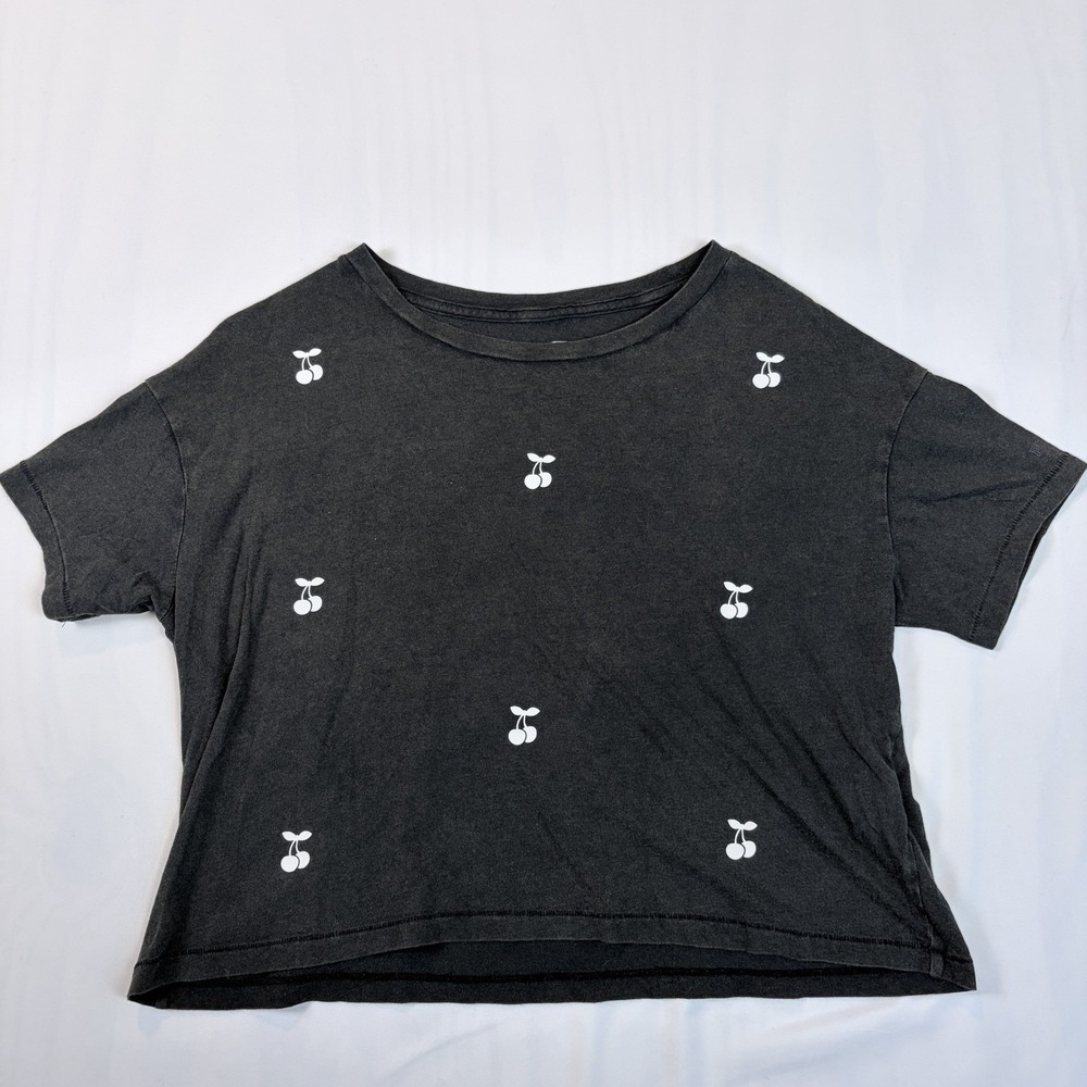 Victoria's Secret PINK Short Sleeve Sleep Y2K Cherry Print Crop T-Shirt Black XS